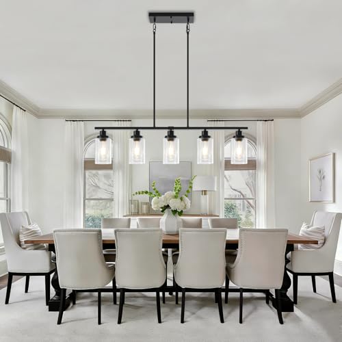 37'' Island Lights for Kitchen Black Linear Chandelier Dining Room Light (5-Light Clear Black)