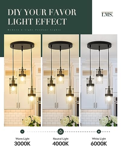 Black 3 Light Pendant Fixtures (Black -Hammered Glass / 3.5" Hammered Glass, 3-Light)