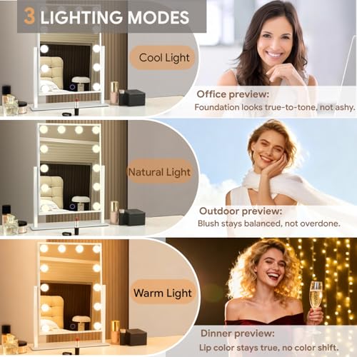 Hollywood Vanity Mirror with Lights 14" x 19" (Soft White / 14"L x 19"W)