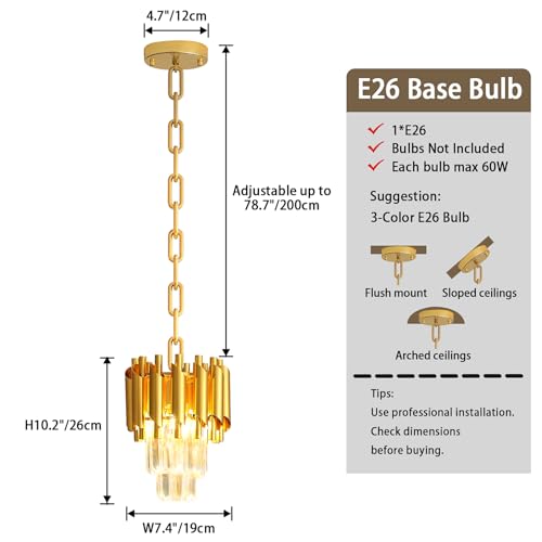 Modern Gold Crystal Chandelier 2 (D7.4"XH10.2" Gold)
