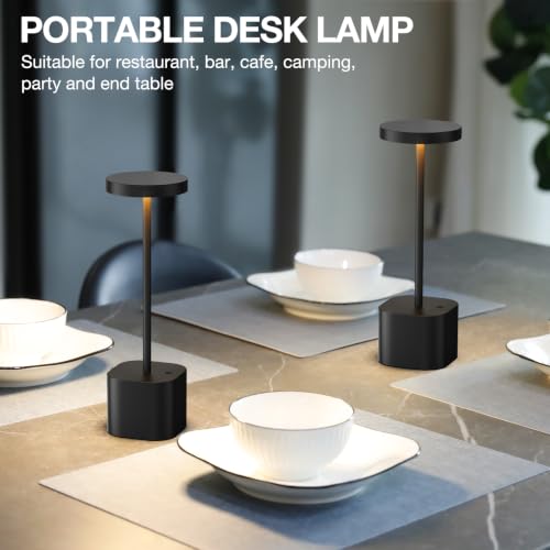 Cordless Rechargeable Table Lamp (Black / 2 Pack-Square Base)