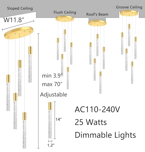 Chandelier Modern Crystal Glam Light Remote Dimmable Linear Crystals Pendant Lighting Fixtures Long Light