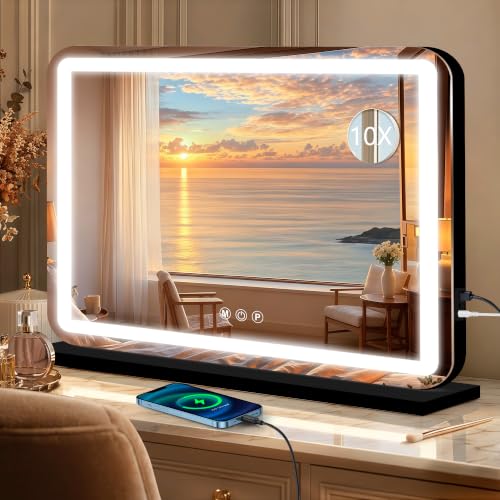 23"x18" Black Vanity Mirror with Lights (Black / 23"L x 18"W)