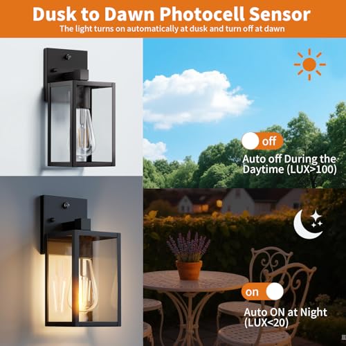 2 Pack Dusk to Dawn Exterior Lighting Fixtures Wall Mount (Black / Small-10.24'')
