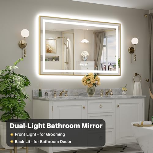 60x36 Inch LED Bathroom Mirror with Gold Frame (Backlit+front Lit With Gold Frame / 60"L x 36"W)
