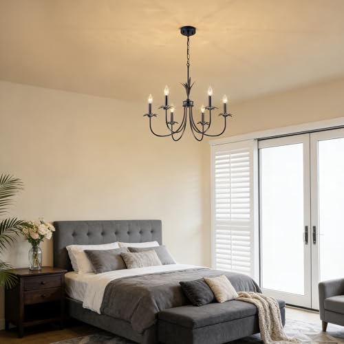 6 Light Flower Black Chandeliers for Dining Room (Black)