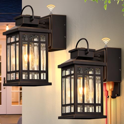 Dusk to Dawn Porch Lights with GFCI Outlet (ORB(Gold Trim) / D2D 2-Pack)
