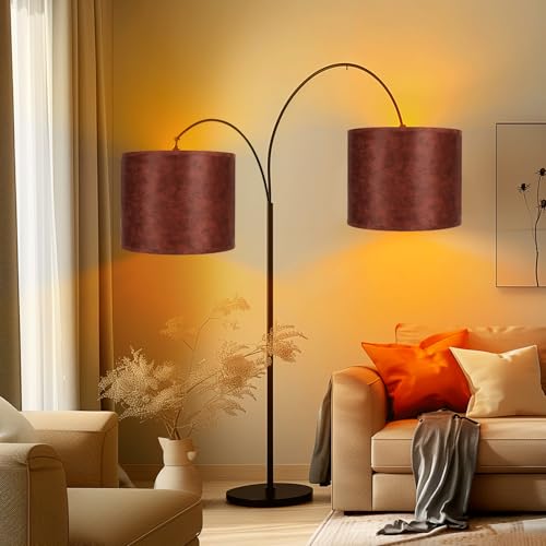 Large Lampshades Set of 2 Drum Lamp Shades 15" Top X 15" Bottom X 12" High (Imitation Brown Cowhide)