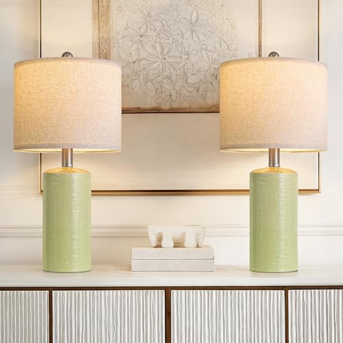 Modern Ceramic Table lamp Set of 2 Small Farmhouse Bedside lamp