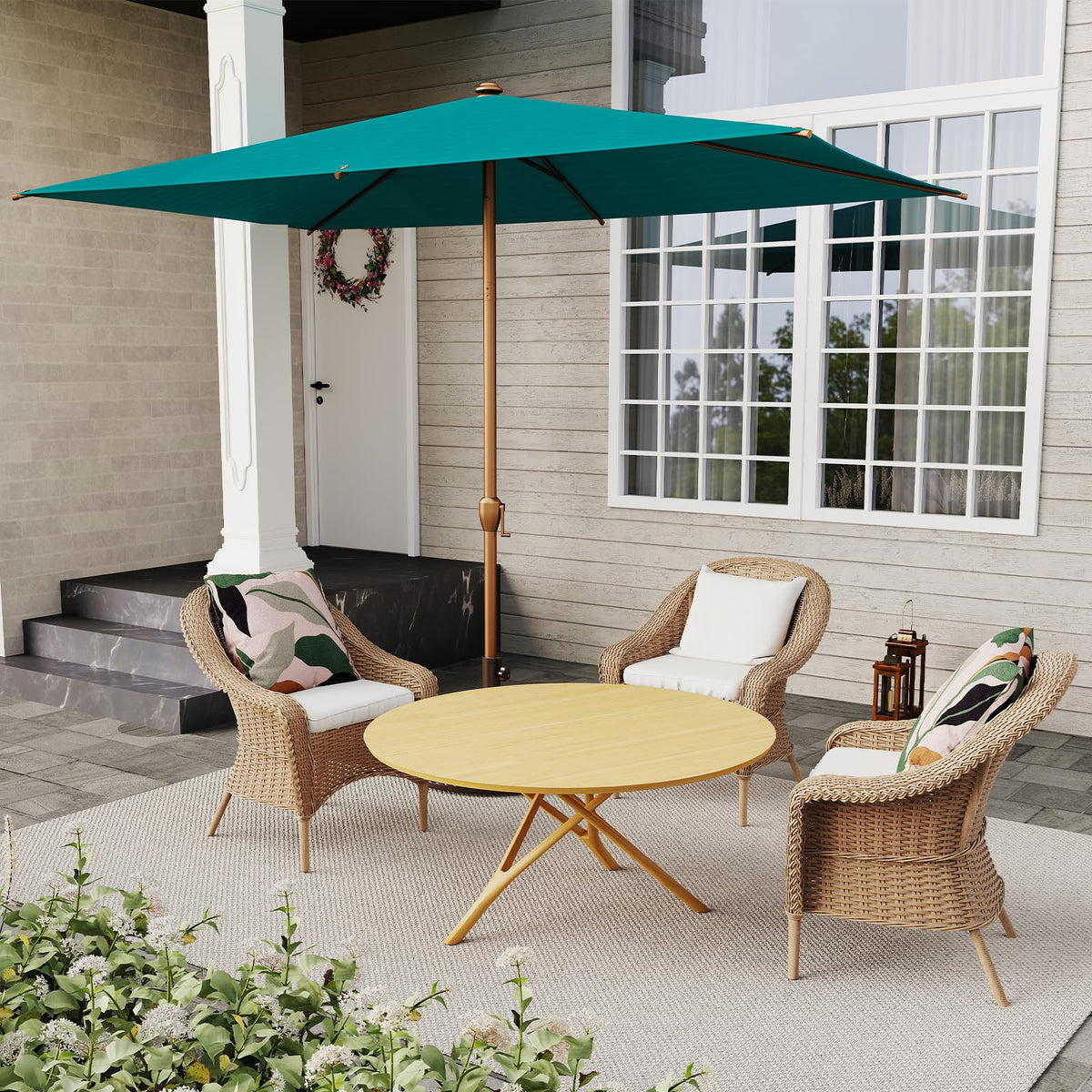 6.5FT x 10FT Rectangular Outdoor Patio Umbrella (6.5 FT(6 Ribs) / Nordic Blue)