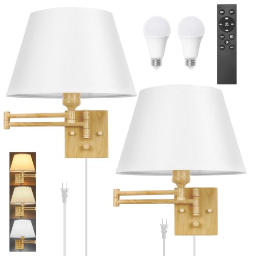 Remote Control Dimmable Wall Sconce (Oak color-Remote / Large)