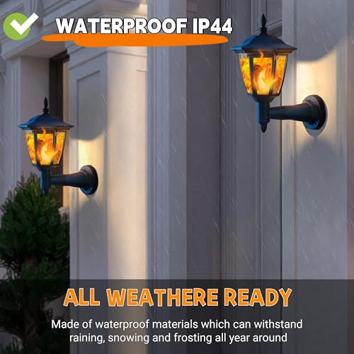 2 Pack Solar Flame Wall Lanterns Outdoor (Flickering Flame / 2 Pack)