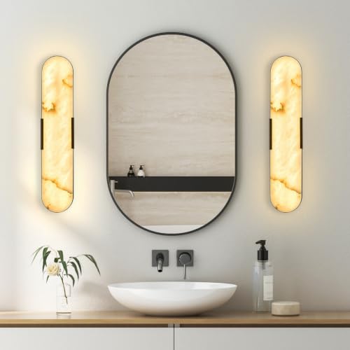 2 Pack Alabaster Wall Sconces 20" Black Modern Vanity Wall Light (Black-Warm light / 20in-2pack)