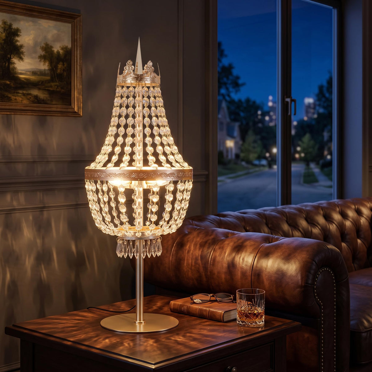 25.6“ Tall Luxurious Golden Crystal Table Lamp (Gold Crown)