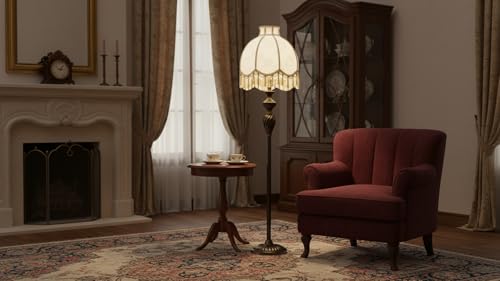 30629 Tranditional Scallop Dome Shape Spider Construction Lamp Shade in Pearl White Linen Fabric (Pearl White & 13" Wide)