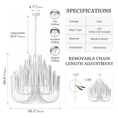 Modern Farmhouse Chandelier (White / L-36.2 Inch)