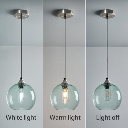 Light Green Seeded Glass Pendant Lights Kitchen Island 1 Pack (Light Green / M - 7.87 in)