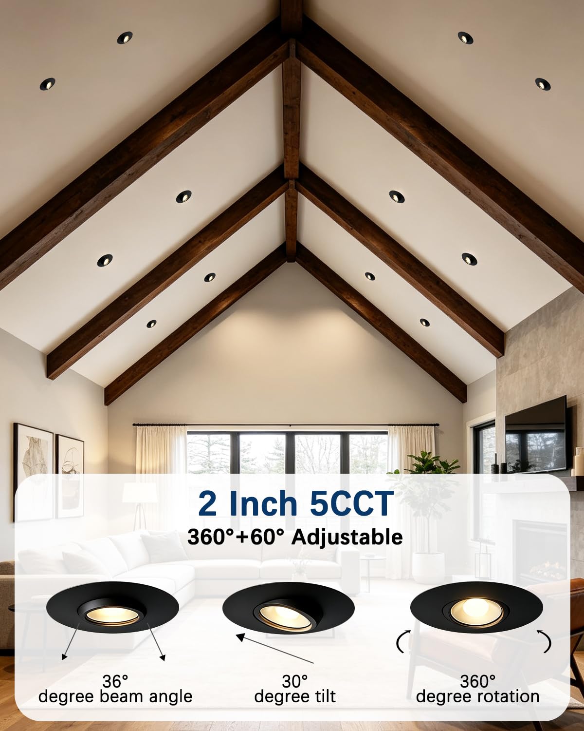 2 inch 5CCT Gimbal Led Recessed Lights (Black 5CCT / 2in 12pack)