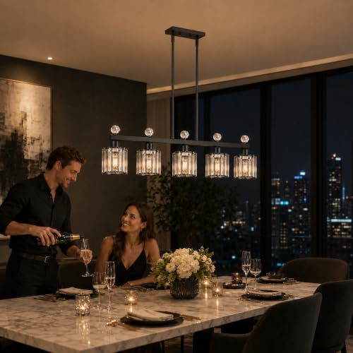 39" Crystal Island Light for Kitchen 5 (Black / 5 light-39in)