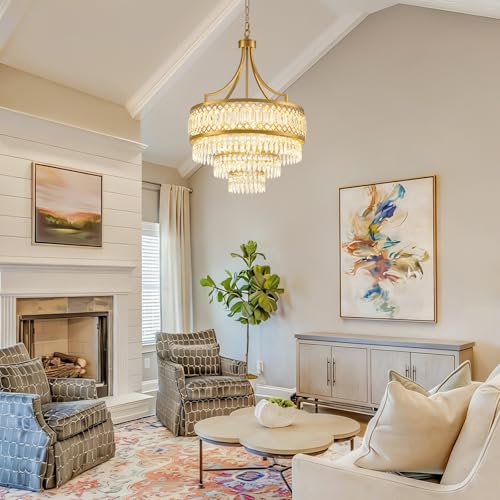 20'' Modern Gold Crystal Chandeliers Kitchen Island Light Fixture Crystal Glass Pendant Light for Dining Room Foyer Entryway Bedroom Hallway Kitchen Bar (Gold)