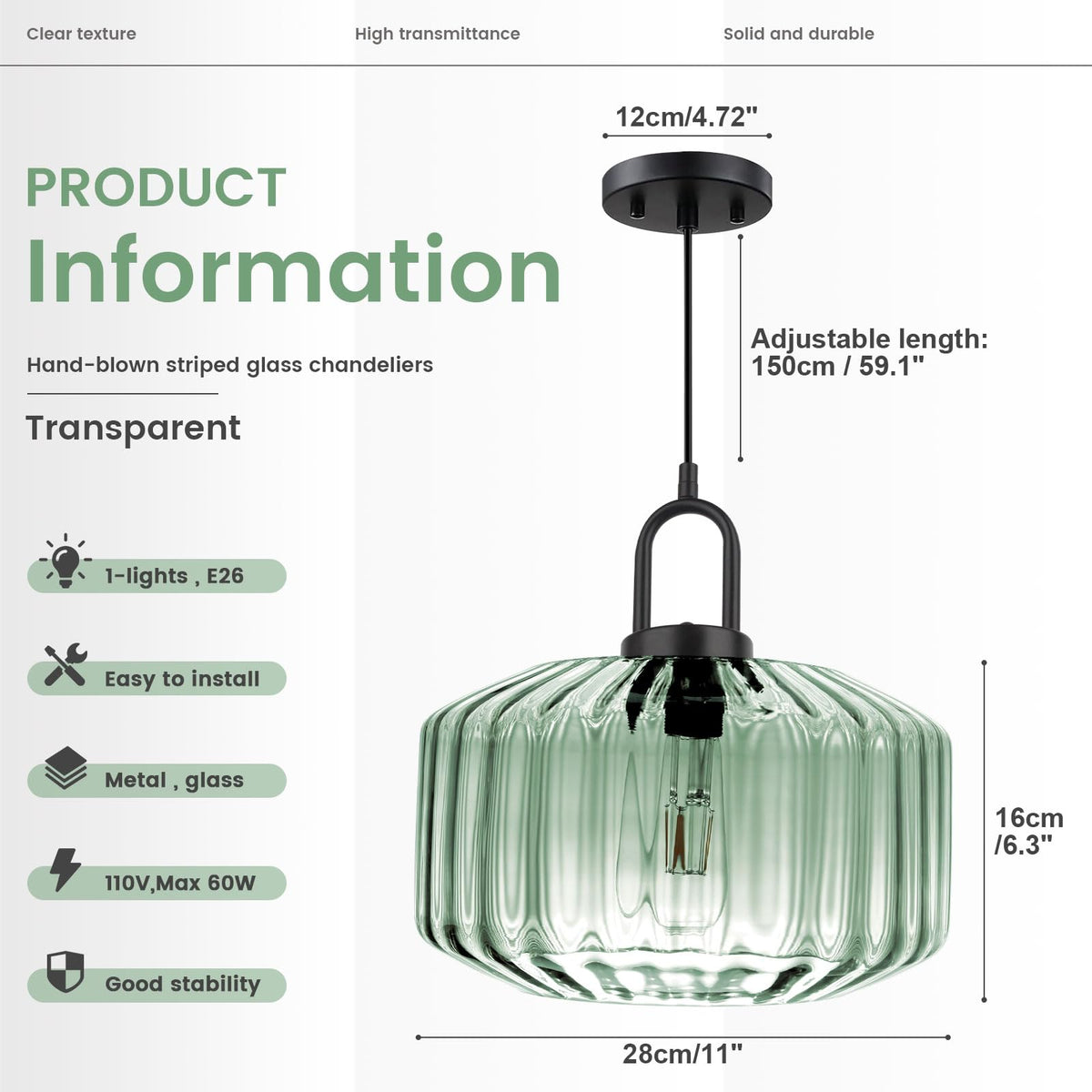 2 Lights Modern Hanging Light Green Pendant Light Fixture MidCentury (L-Green-2)