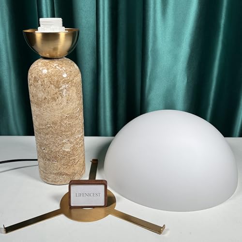 Scandinavian Modern Table Lamp Frosted Glass Shade Travertine Lamp Natural Stone Desk Lamp Mid (Yellow)