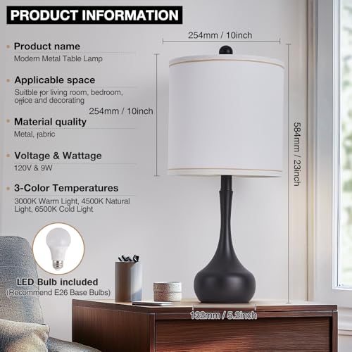 23" Farmhouse Table Lamp Set of 2 for Living Room Bedroom (Black / 23")