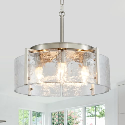 Modern Water Ripple Chandelier Glass Light Fixture for Entryway Hallway Kitchen Island Dining Room Foyer Bedroom Laundry Hallway Drum Light Fixture