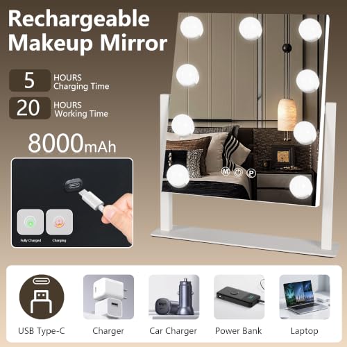 Rechargeable Vanity Mirror (White-rechargeable / 13"L x 15"W)