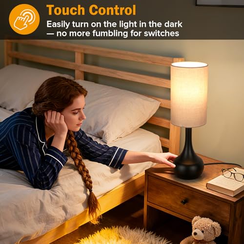 2 Pack Touch Bedside Lamp for Nightstand (Black-2PACK)