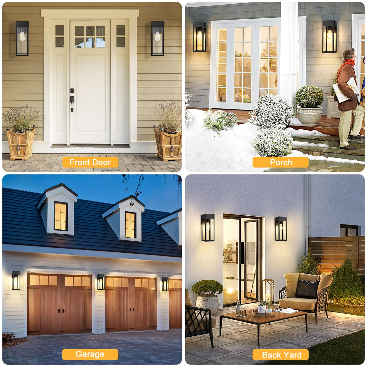 Large Porch Lights with GFCI Outlet (Black 1-Pack (With Outlet) / No Sensor, Large)