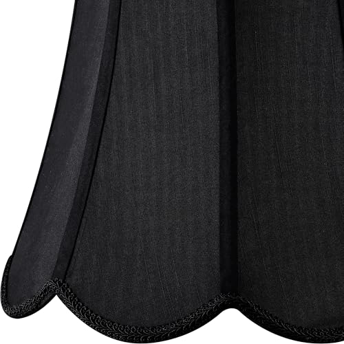 Black Wavy Floral Scalloped Lamp Shades Set of 2 Medium (Black & Gold-natural faux silk / 8"×13"×11" (Spider)-2 pcs)