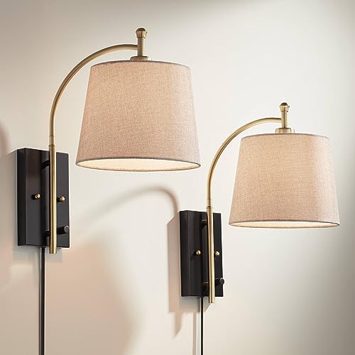 Chester Antique Brass and Black Swing Arm Wall Lamps Set of 2 Light Fixture