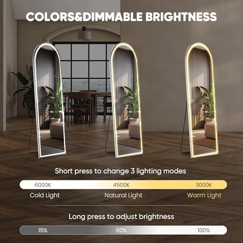 Arched LED Mirror Full Length Standing (White- Arched / 60"L x 16"W)