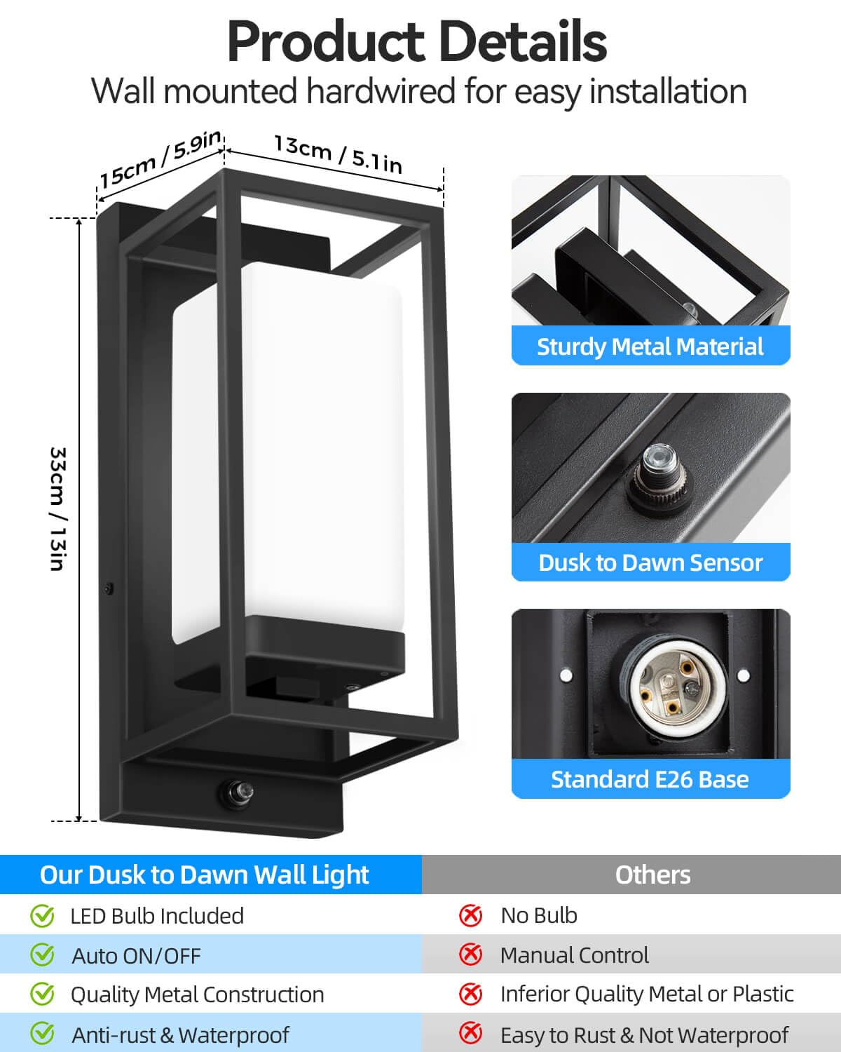 Dusk to Dawn Outdoor Wall Light (Black)