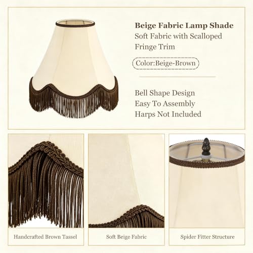 Beige Lamp Shades Set of 2 (Beige-brown fringe / 2 Pack)