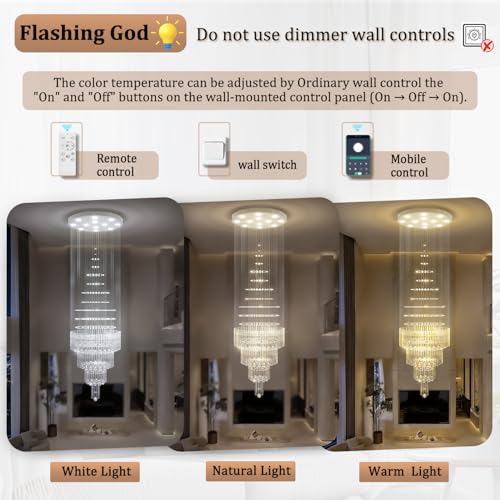 D32''X H110'' High Ceiling Chandelier Crystal Raindrop Chandeliers Staircase Large Chandelier Villa Entrance Foyer Ceiling Light High Ceiling Pendant Light Fixture (Silver / D32"X H110")