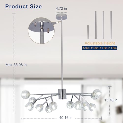 Chandelier Ceiling Light Fixture (Chrome 40.16"(12-Light))