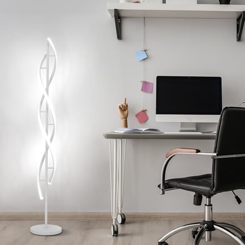 40W Modern Floor Lamp with Remote 60 inch Dimmable Floor Lamp for Bedroom Standing Lamp LED Floor Lamps for Living Room Dining Rooms Home Offices Lighting (White)
