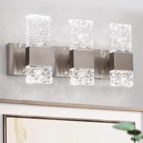 Modern Bathroom Vanity Light fixtures Over Mirror Brushed Nickel Crystal LED Bathroom Lighting fixtures 3 Lights 6000K (Brushed Nickel / 3 lights)