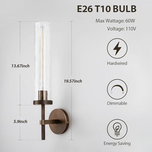 19.5" Knurled Brass Wall Sconces Set of 2 (Bronze-Crackle Tube / 19.5″-2 Pack)