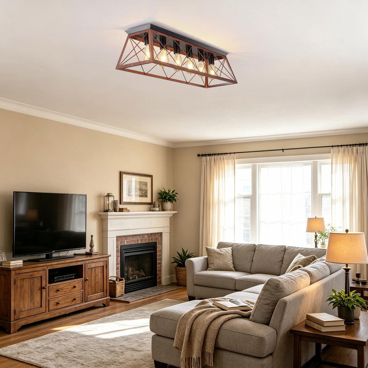 38" Large Flush Mount Ceiling Light Fixture (38" Walnut Ceiling Light)