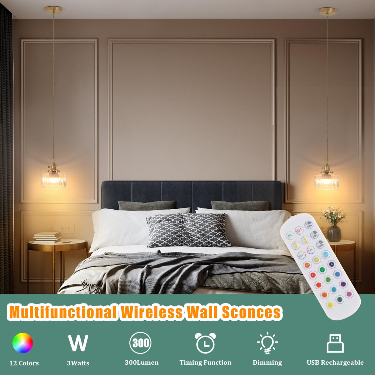 Battery Operated Pendant Light 5000mAh Rechargeable Chandelier with Remote Control Wireless Adjustable Hanging Clear Striped Light for Kitchen Island Dining Room Hallway (Z-Striped Clear new)