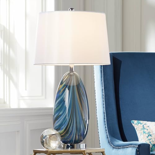 Pablo 27" Tall Table Lamp Blue Art Glass Table Top Dimmer Modern (Blue Art Glass - Table Top Dimmer Included)