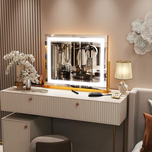 Vanity Mirror with Lights 22''x18'' Makeup Mirror with Lights (Gold / 22"L x 18"W)
