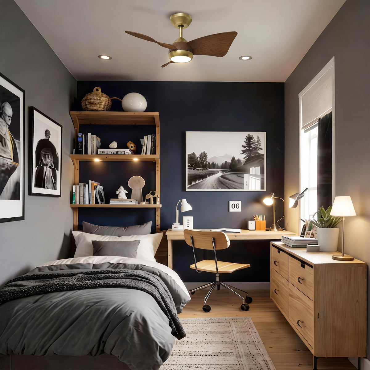 30 Inch Small Ceiling Fan with Lights (Brushed Brass & Walnut / 30 Inch)