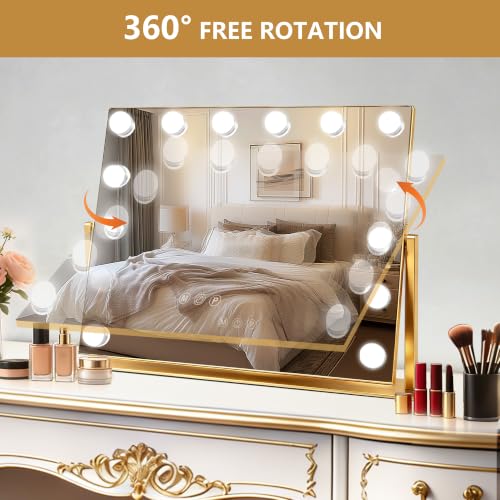 Vanity Mirror with Lights (Gold / 19"L x 16"W)