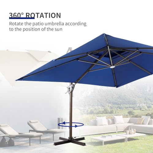 9x12 FT Cantilever Offset Patio Umbrella with Lights (Navy)