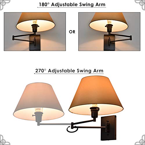 Cambridge 15" Modern Swing Arm Wall Sconce + 3 (Black,Golden Bronze Shade,2-Pack)