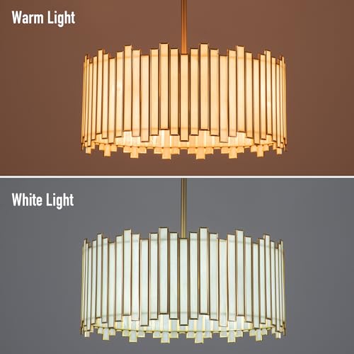Gold Drum Chandelier 4 (Creme White Glass with Gold Edge)